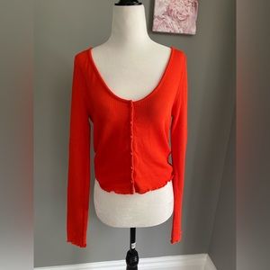 🧶BNWOT Vibrant orange/red waffle knit crop top